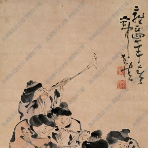 黃慎國畫作品 奏樂圖 高清下載