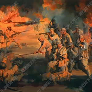 周武發(fā)油畫作品_八路軍抗日-夜襲陽(yáng)明堡_高清大圖下載