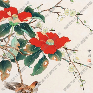 陳之佛國(guó)畫 茶花珍禽 高清大圖下載