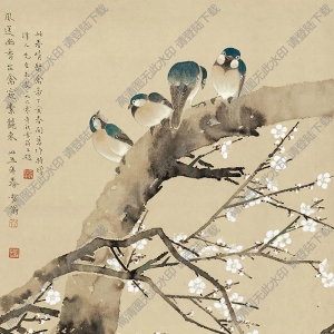 陳之佛國(guó)畫 春晴聚禽圖 高清大圖下載