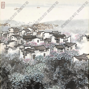 宋文治國(guó)畫 古鎮(zhèn)春意 高清大圖下載