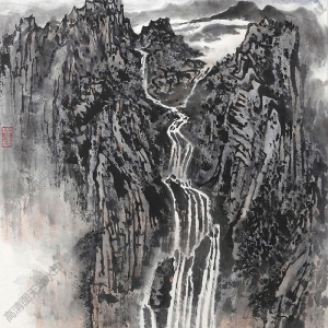 宋文治國(guó)畫作品 深谷奔流圖 高清下載