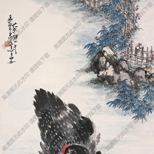 蔡鶴汀國(guó)畫 母雞捉蟲圖 高清大圖下載