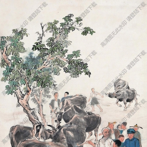 蔡鶴汀國(guó)畫作品 樹(shù)蔭賣牛場(chǎng) 高清下載