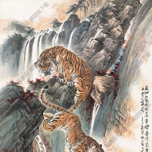 蔡鶴汀國(guó)畫作品 雙虎圖 高清下載