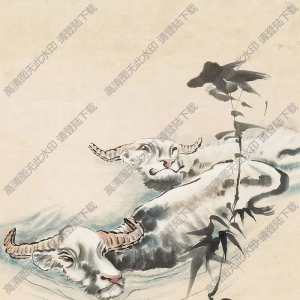蔡鶴汀國(guó)畫作品 雙牛圖 高清下載