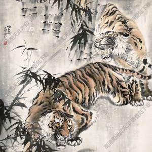 蔡鶴汀國(guó)畫作品 竹林雙虎 高清下載