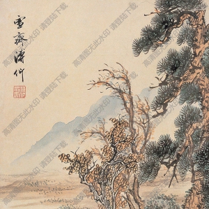溥伒國畫 秋郊雙騎 高清大圖下載
