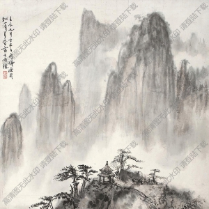 錢瘦鐵國畫作品 松崖孤亭 高清下載
