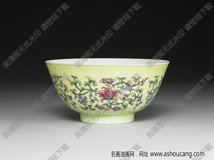 清乾隆 六年磁胎畫琺瑯綠地錦上添花碗 高清大圖下載