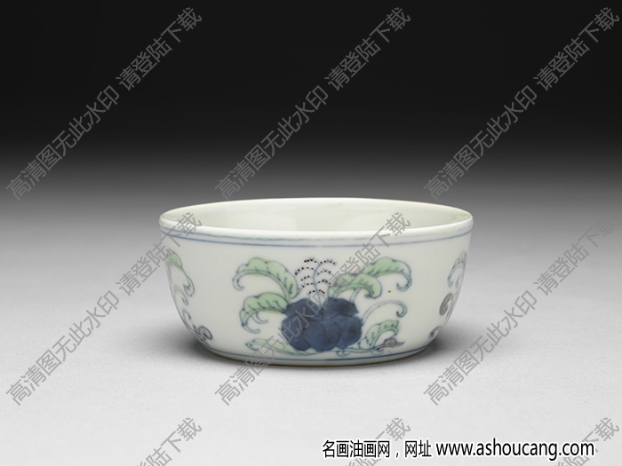 明成化 點(diǎn)彩花卉青花梵文小洗 高清大圖下載