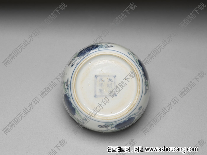 明成化 點(diǎn)彩花卉青花梵文小洗 高清大圖下載