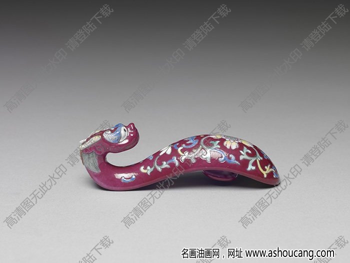清 粉彩描金龍首萬(wàn)壽花卉帶鉤 高清大圖下載