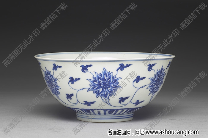 清康熙 青花纏枝番蓮?fù)?高清大圖下載