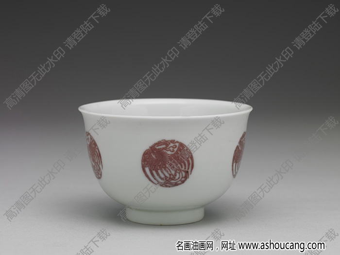 清康熙 白瓷描紅團(tuán)鳳紋杯 高清大圖下載