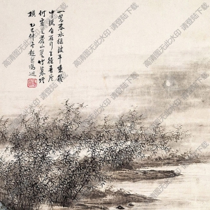 馮超然國(guó)畫 春水乘筏圖 高清大圖下載