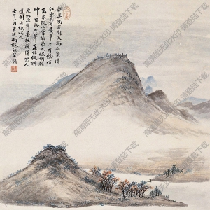 馮超然國(guó)畫 高閣賞秋圖 高清大圖下載