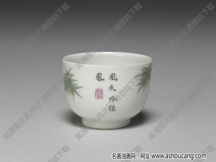 清雍正 琺瑯彩瓷竹雀圖杯 高清大圖下載