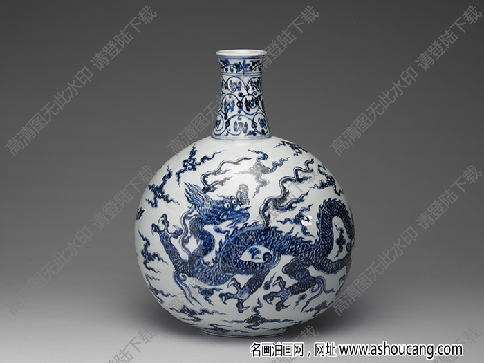 明永樂 青花云龍紋扁壺 高清大圖下載
