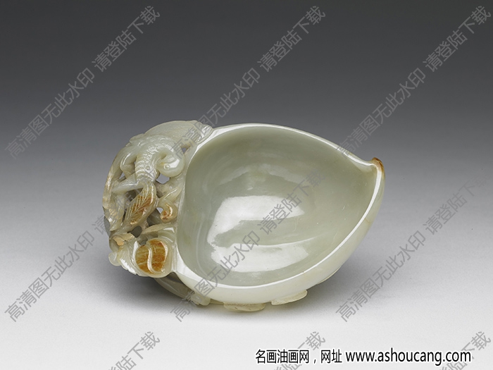 明代 玉花鳥紋桃形水盛 高清大圖下載