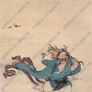 劉奎齡國(guó)畫 仙人荷桃 高清大圖下載