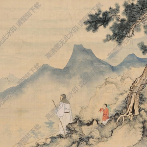 陳少梅國(guó)畫(huà) 策杖圖 高清大圖下載