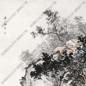 陳少梅國(guó)畫 江岸渡舟圖 高清大圖下載