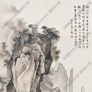陳少梅國(guó)畫 秋山行旅2 高清大圖下載