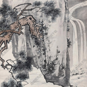 陳少梅國(guó)畫 松溪觀瀑圖 高清大圖下載