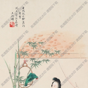 王叔暉國(guó)畫(huà) 鸚鵡仕女 高清大圖下載