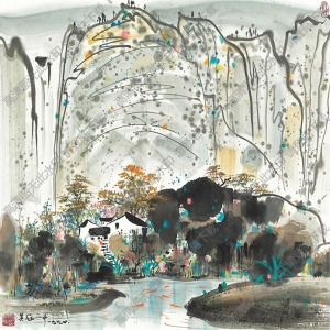 吳冠中國(guó)畫_溪岸山居_高清大圖下載