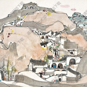 吳冠中國(guó)畫_窯洞山村_高清大圖下載