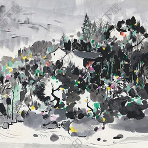 吳冠中作品_山間小村_高清大圖下載