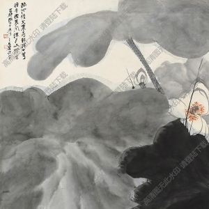 張大千國(guó)畫_潑墨荷花_疏池種芙蕖_當(dāng)軒開一萼_高清大圖下載