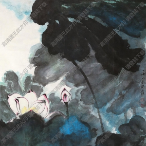 張大千國(guó)畫作品_潑彩荷花_己亥六月張爰_高清大圖下載
