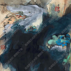 張大千國(guó)畫作品_潑彩山水_壬子七月作_高清大圖下載