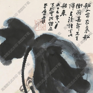 張大千作品_荷花_船入荷花里_船沖荷葉開_高清大圖下載