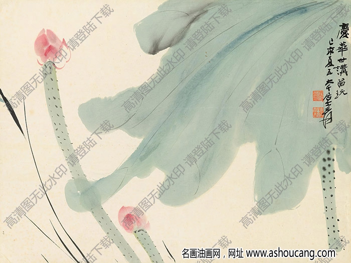張大千作品_荷花_慶華世講留玩_己亥夏五_高清大圖下載