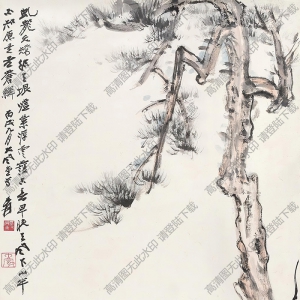 張大千作品_松下高士圖_虬龍夭矯結天垠_高清大圖下載