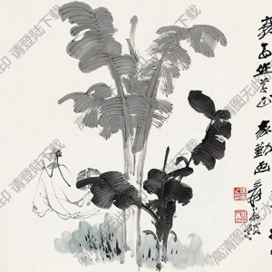 張大千國畫_芭蕉高士_手植芭蕉滿屋除_高清大圖下載