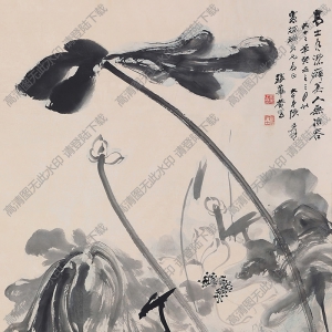 張大千_潑墨荷花_高士有潔癖_美人無冶容_高清大圖下載