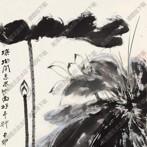 張大千國畫_潑墨荷花_甲申十月作于大風堂_高清大圖下載
