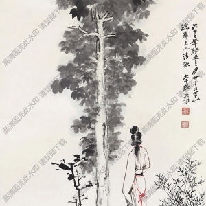 張大千國畫_桐蔭仕女圖_六十二年癸丑三月作_高清大圖下載