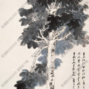 張大千國畫_梧桐高士圖_乙酉五月作_高清大圖下載