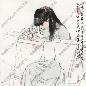 何家英國(guó)畫作品 繡花女 高清下載
