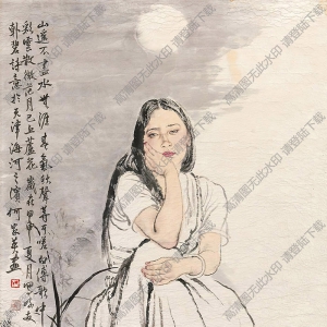 何家英國(guó)畫作品 月下冥思 高清下載