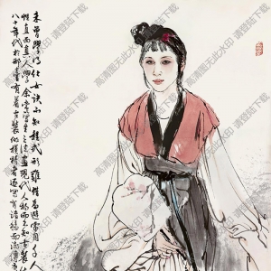 何家英國(guó)畫作品 執(zhí)扇仕女 高清下載