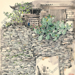 吳冠中國(guó)畫_周莊老墻_高清大圖下載