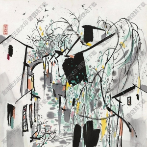 吳冠中國畫作品_江南抹盡舊畫圖2_高清下載