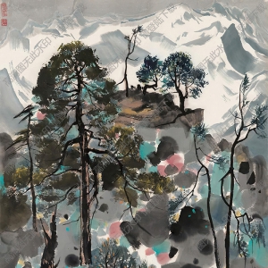 吳冠中國畫作品_茂林雪山_高清下載